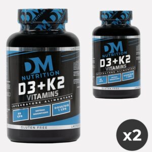SET 2 Integratori Alimentari di Vitamina D e Vitamina K in compresse- D3+K2 VITAMINS-DM NUTRITION