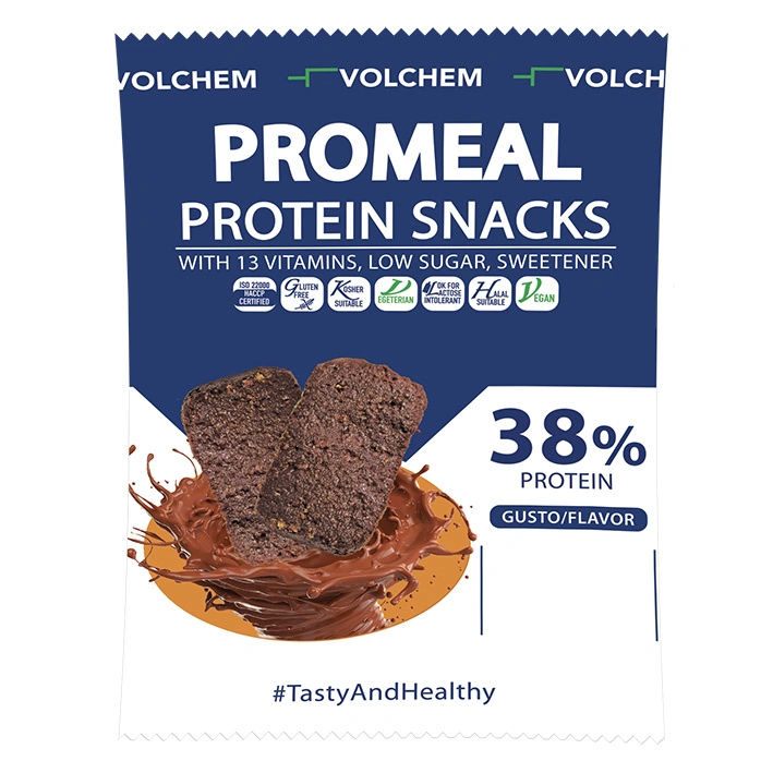 Promeal Protein Snacks 38% Volchem Confezione di Promeal Protein Snacks 38% di Volchem, uno snack proteico ideale per il recupero muscolare.