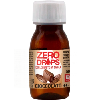 Flacone marrone di dolcificante liquido Zero Drops al gusto cioccolato di BPR Nutrition con contagocce.
