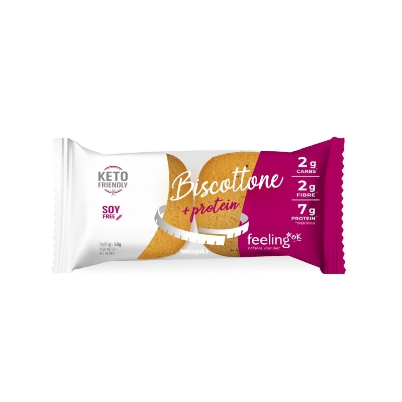 Biscottone proteico Feeling OK gusto Vaniglia e Limone Confezione di biscotti proteici Feeling OK Biscottone START al gusto vaniglia e limone su sfondo bianco.