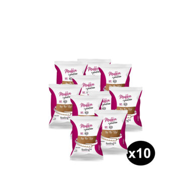 Confezione multipla da dieci muffin proteici al gusto frutti di bosco del marchio Feeling OK.