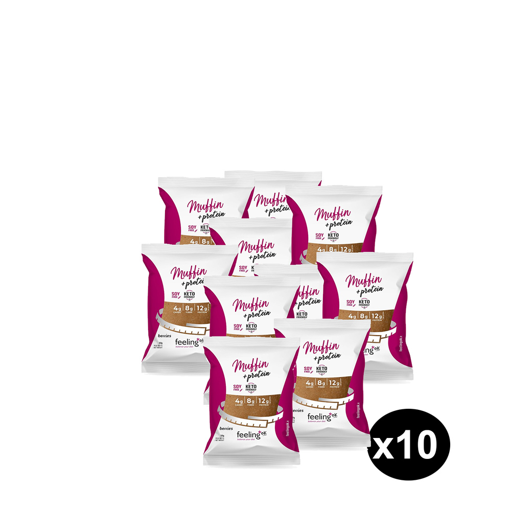 Kit 10 Muffin Proteici Feeling OK gusto frutti di bosco Confezione multipla da dieci muffin proteici al gusto frutti di bosco del marchio Feeling OK.