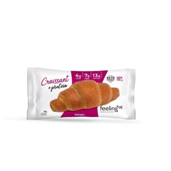 Confezione singola di cornetto proteico Feeling Ok da 50 grammi con indicazioni nutrizionali su sfondo bianco.