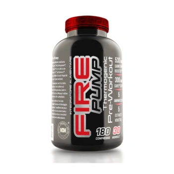 Flacone nero di Fire Pump, integratore pre workout e brucia grassi in compresse di Net Integratori.