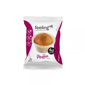 Confezione singola di muffin proteico Feeling OK da 50g su sfondo bianco.