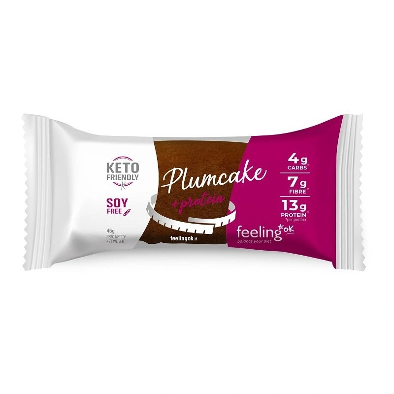 Plumcake proteico al cacao Feeling OK Confezione singola di Plumcake proteico al cacao Feeling OK, uno snack soffice ideale per diete keto e low carb.