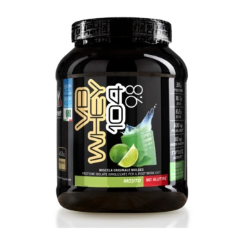 Barattolo di VB Whey 104 9.8 gusto Mojito, integratore di proteine isolate idrolizzate da 450 grammi.