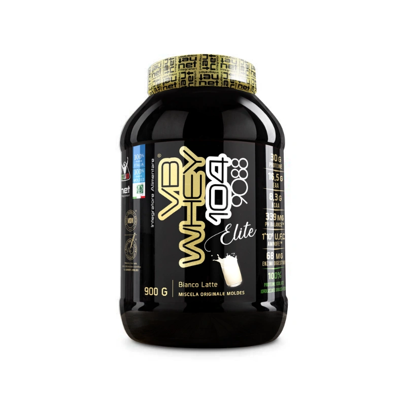 VB Whey 104 9088 Elite Bianco Latte 900g Barattolo di proteine idrolizzate isolate VB Whey 104 9088 Elite gusto Bianco Latte da 900 grammi.