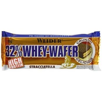 Confezione singola di barretta proteica Weider 32% Whey Wafer al gusto stracciatella da 35 grammi.